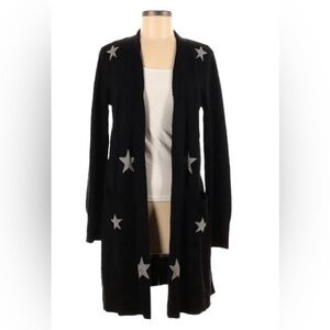 Rachel Zoe Long Black Cardigan with Gray Star Accents